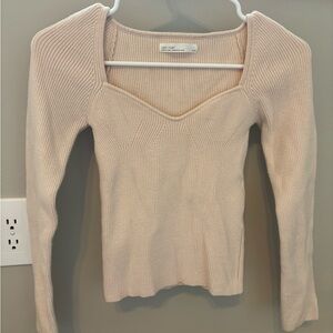 OAK + FORT Cream Ribbed Sweater Top